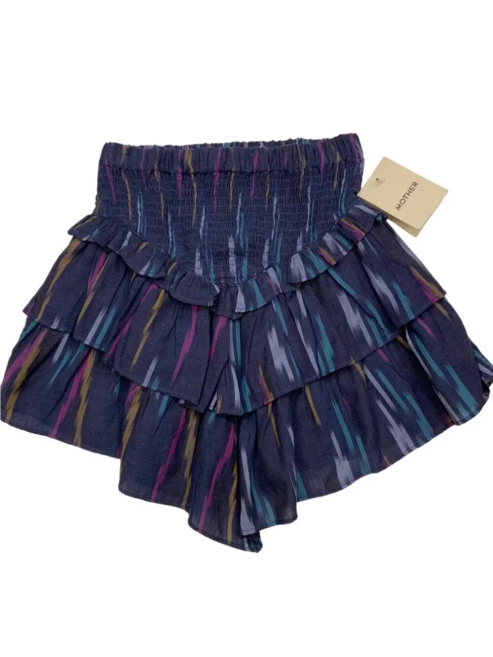 MOTHER The Ruffled Up Skirt XS Blue Mini Tiered Western Artist In Residence NEW